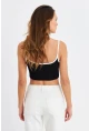 Kadın Siyah İp Askılı Crop Bluz ALB201