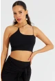 Kadın Siyah İp Askılı Crop Bluz B2594
