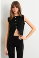 Kadın Siyah Kalp Düğmeli Triko Bluz SF2560