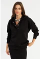 Kadın Siyah Kapüşonlu Çıtçıtlı Sweatshirt TF22