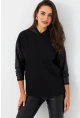 Kadın Siyah Kapüşonlu Sıvama Detaylı Sweatshirt TF37