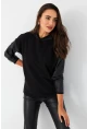 Kadın Siyah Kapüşonlu Sıvama Detaylı Sweatshirt TF37