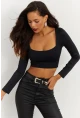 Kadın Siyah Kare Yaka Crop Bluz CG263