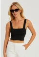 Kadın Siyah Kare Yaka Crop Bluz CG348