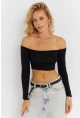 Kadın Siyah Kare Yaka Crop Bluz CG364