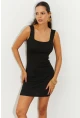 Kadın Siyah Kare Yaka Triko Mini Elbise SMT178