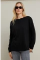 Kadın Siyah Kayık Yaka Triko Bluz YİL561