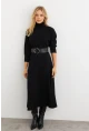 Kadın Siyah Kemerli Balıkçı Yaka Elbise MKSD992