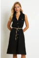 Kadın Siyah Kemerli Gömlek Midi Elbise SGT404
