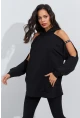 Kadın Siyah Kolları Açık Kapüşonlu Sweatshirt Yİ2356