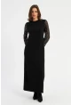 Kadın Siyah Kolları Parlak Tül Detaylı Maxi Elbise MBK56