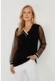 Kadın Siyah Kolları Tül Bluz ST832