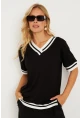 Kadın Siyah Kontrast Bluz ST836