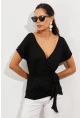 Kadın Siyah Kruvaze Bluz EY2496