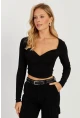 Kadın Siyah Kruvaze Crop Bluz LPP1252