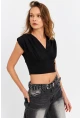 Kadın Siyah Kruvaze Crop Bluz SDY1234