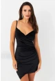 Kadın Siyah Kruvaze Kadife Mini Elbise MON140
