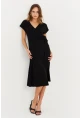 Kadın Siyah Kruvaze Midi Elbise EY3044