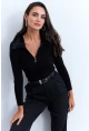Kadın Siyah Kürk Yaka Bluz ELA115