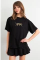 Kadın Siyah Leopar Baskılı T-Shirt RLO110