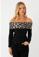Kadın Siyah Leopar Bloklu Madonna Bluz AYD396