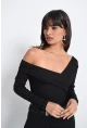 Kadın Siyah Madonna Yaka Bluz B10