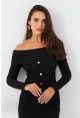 Kadın Siyah Madonna Yaka Bluz RLO77