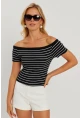 Kadın Siyah Madonna Yaka Çizgili Kaşkorse Bluz AYD311