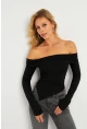Kadın Siyah Madonna Yaka Crop Yılbaşı Bluz B5038