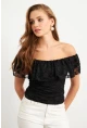 Kadın Siyah Madonna Yaka Dantel Bluz MTK13549