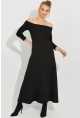 Kadın Siyah Madonna Yaka Midi Elbise BK272076