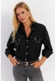 Kadın Siyah Metal Detaylı Gömlek ASF13
