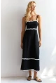 Kadın Siyah Nakış Detaylı Midi Elbise HOL2128