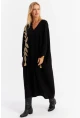 Kadın Siyah Nakışlı Cepli Maxi Elbise ALO13