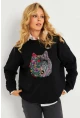 Kadın Siyah Nakışlı Sweatshirt YLE20