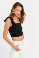 Kadın Siyah Omuz Bağlamalı Crop Bluz B5023