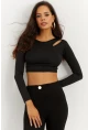 Kadın Siyah Omuz Pencereli Crop Bluz CG262