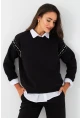 Kadın Siyah Omuzları İnci Detaylı Sweatshirt DY1424