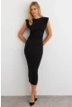 Kadın Siyah Omuzları Vatkalı Drape Maxi Elbise KED4252