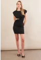 Kadın Siyah Omuzları Vatkalı Pencereli Mini Elbise İRE103
