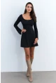 Kadın Siyah Ön Arka U Mini Elbise DMR400