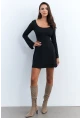 Kadın Siyah Ön Arka U Mini Elbise DMR400