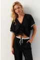 Kadın Siyah Önü Büzgülü Bluz XL2039