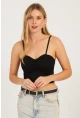 Kadın Siyah Önü Büzgülü Crop Bluz CG339