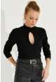 Kadın Siyah Önü Damla Crop Bluz LPP1243