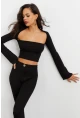 Kadın Siyah Pencereli Crop Bluz B1905