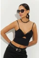 Kadın Siyah Pencereli Crop Bluz B2441