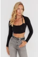 Kadın Siyah Pencereli Crop Bluz B2946