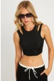Kadın Siyah Pencereli Crop Bluz CG356