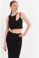 Kadın Siyah Pencereli Crop Bluz UR875
